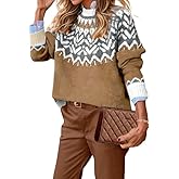 EARKOHA Women's Casual Mock Neck Ribbed Sweater Pullover 2026 Fall Long Sleeve Print Fair Isle Sweater Top
