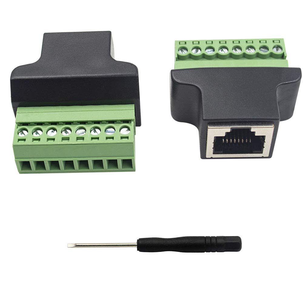 Maxhood RJ45 Breakout Board, RJ45 Screw Terminal, 8P8C Female to 8 PIN Screw Terminal Adapter for Cat7 Cat6 Cat5 Cat5e Ethernet Extender CCTV Digital DVR Network Adapter, 2Pack