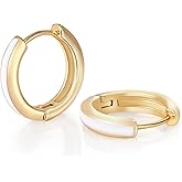 8YEARS 18K Gold Plated Enamel Huggie Earrings for Women, Dainty Small Hoop Earrings, Black White Purple Blue Enamel Hoop Earring, Gold Hoop Earrings Gifts for Her