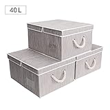 StorageWorks 40 L,Canvas Storage Box with Lid and Strong Cotton Rope Handle, Foldable Closet Organizer, Mixture Gray, Bamboo Style, Jumbo, 3-Pack