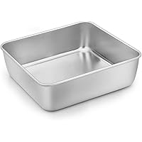 TeamFar Square Cake Pan 6 Inch, Stainless Steel Mini Square Baking Pan for Cake Brownie, Healthy &Durable, One Piece…