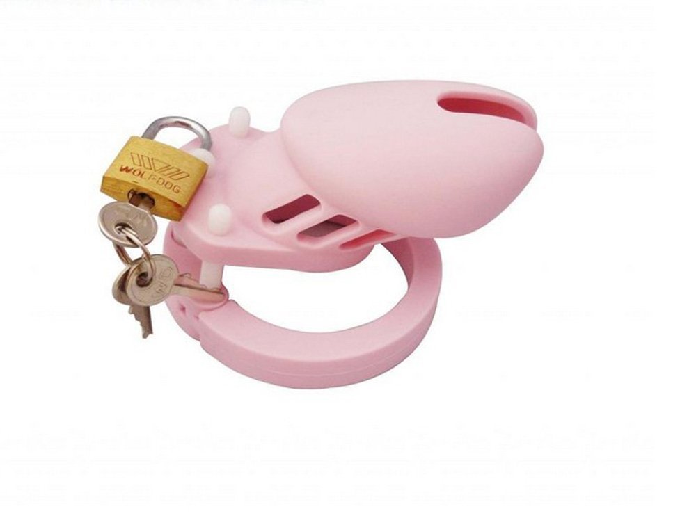 The Bondage Locker Short Cage Silicone Belt Chastity Device, Pink