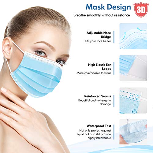 Face Mask Disposable Adults 3Ply Non-Woven with Nose Clip Ear Loop Blue 50Pack - Image 6