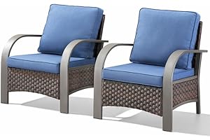 Belord Wicker Patio Chairs Set of 2-300LBS Weight Capacity Oversize Outdoor Patio Chairs with High Backrest Metal Curved Armrest, All Weather PE Rattan Outdoor Seating for Porch Deck Backyard