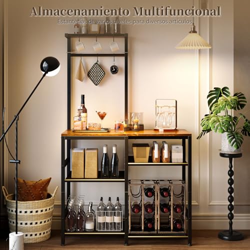 Simple Wisdom Alacenas para Cocina con 6 Niveles con Soporte para Microondas,Muebles para Cocinas con Ajustables y Ganchos en Forma de s,Mueble Multiusos de Cocina,Sala(Color Retro)