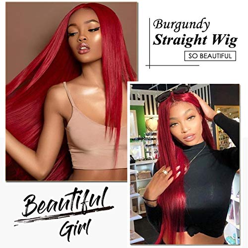 Unice-Hair-Straight-Burgundy-T-Part-Lace-Closure-Human-Hair-Wigs-Red-Color-Middle-Part-Brazilian-Virgin-Hair-Silk-Base-Fake-Scalp-Pre-Plucked-99J-Wig-for-Black-Women-150-Density-16-inch