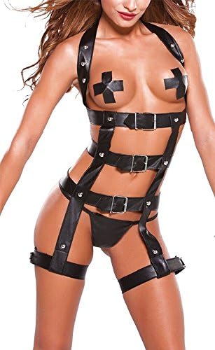 Joer Tech Sexy Lingerie, Sexy Bodysuit Women Underwear Leather Lingerie Sets Bosysuit Outfit-Black