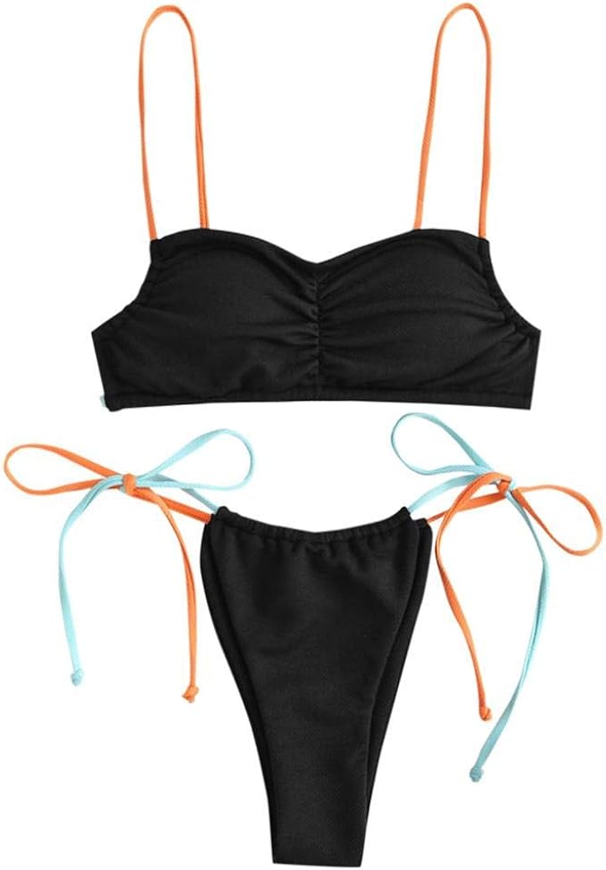 ZAFUL Womens Tie Side String Bikini High Cut Tanga Swimsuits Cami