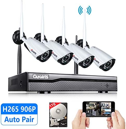 Security Camera System Wireless with Hard Drive 4CH 960P NVR Kit with 4pcs Surveillance Bullet IP Camera 1.3MP Indoor Outdoor Wireless Live Video Recorder P2P IR Night Vision Waterproof Plug and Play