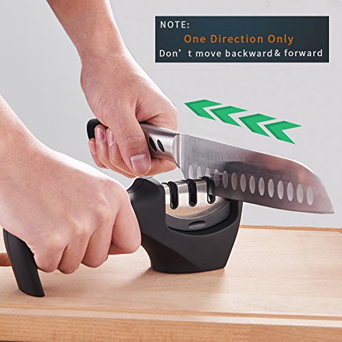 Hoimpro Kitchen Knife Sharpener - 3-Stage Diamond Knife Sharpening Tool Ceramic, Straight, Fruit, Pocket, Boning, Folding and Chef Knives (Safe and Portable), Helps Repair, Restore and Polish Blades