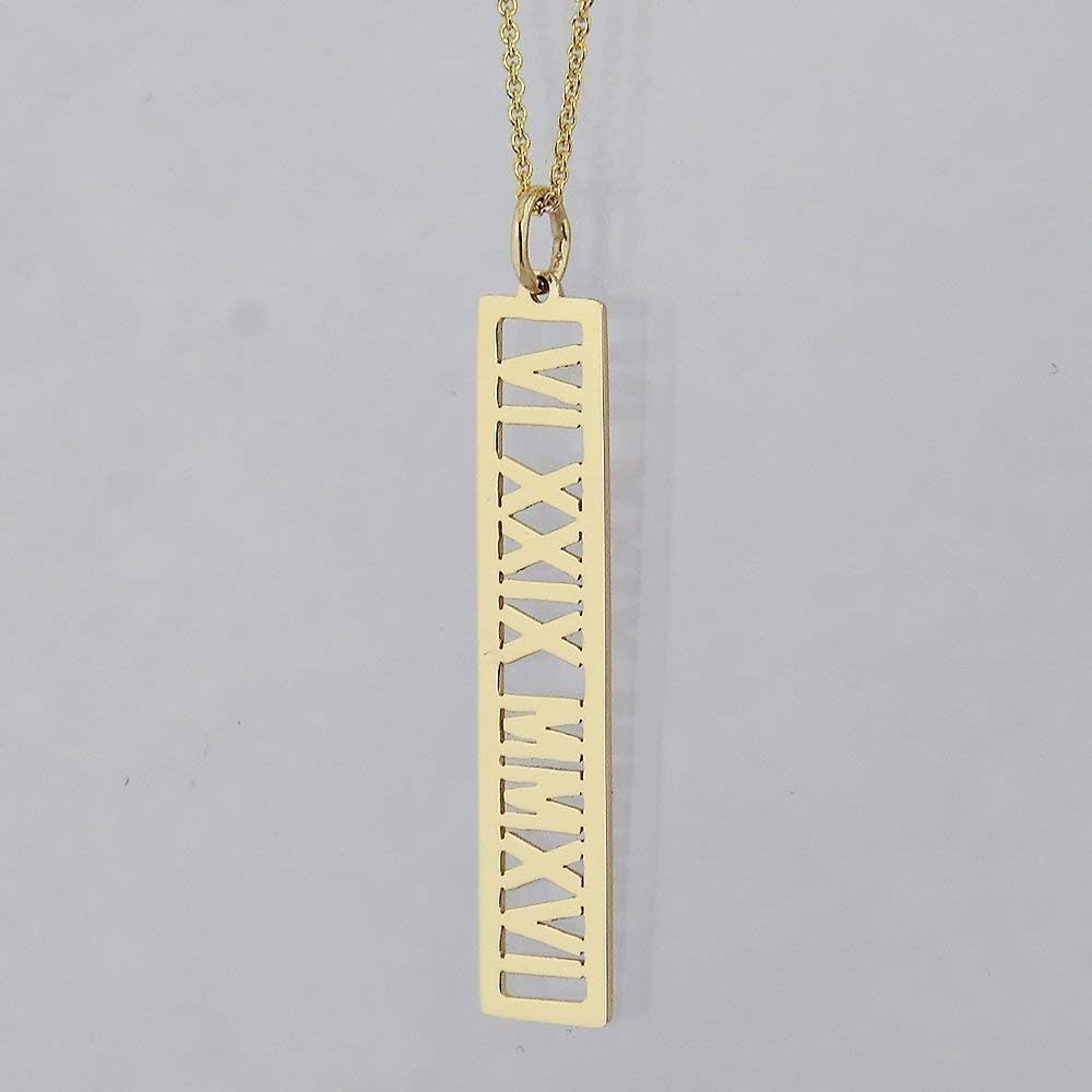 Soul JewelryPersonalized Name Open Bar Pendant Solid 14k Gold Vertical 1 1/4 Inches Roman Numerals Charm