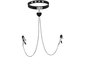 Nipple Sex Toys，Neck Collar&Nipple Clamps Metal Clip Stainless Steel Non Piercing Nipple Rings with Choker Chain Restraint Bo