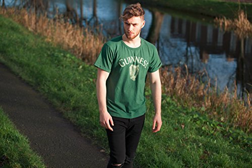 Guinness Vintage Harp Label T-Shirt, Medium - Green Cotton Graphic Short Sleeve Tee