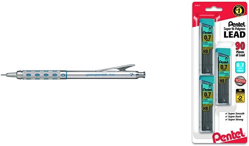 PentelGraph Gear 1000 Automatic Drafting Pencil (0.7mm) and Pentel Super Hi-Polymer Leads (0.7mm HB)