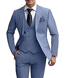 WOMS Men's 3 Piece Slim Fit Suit, Denim Blue