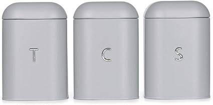 Dawsons Living Tea Coffee Sugar Canisters Kitchen Organising Storage Containers 3 Piece Set Grey Amazon Co Uk Kitchen Home