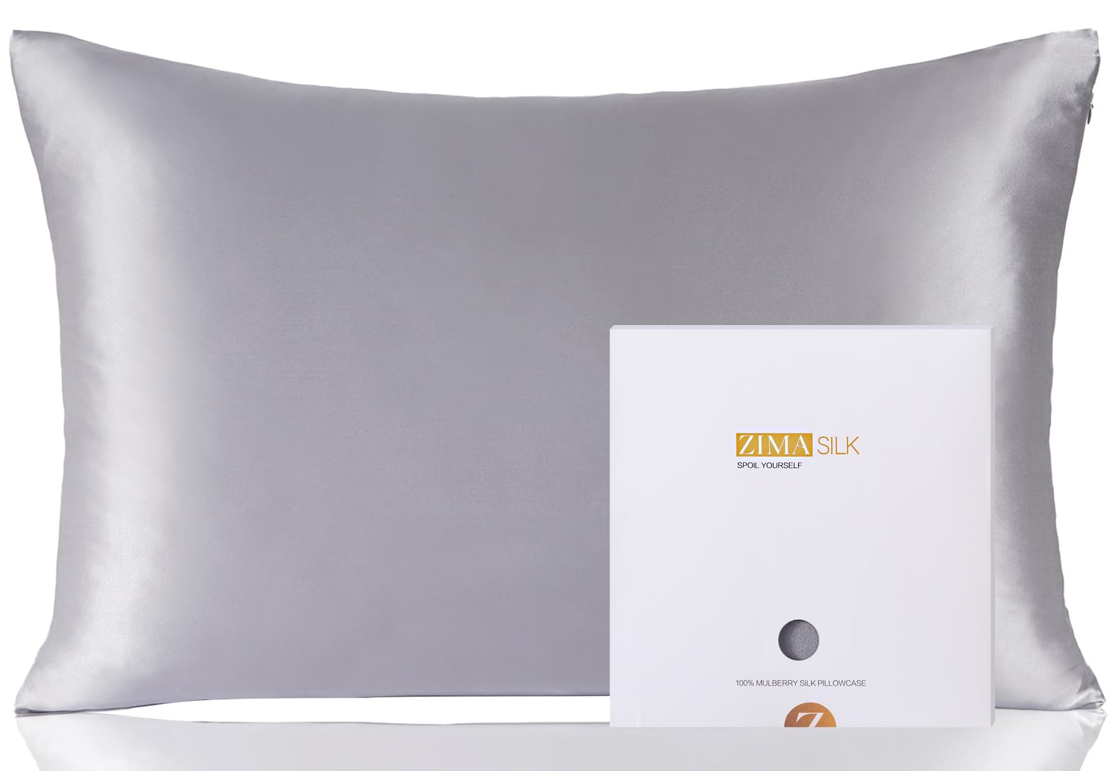 Photo 1 of ZIMASILK 100% Pure Mulberry Silk Pillowcase for Hair and Skin Health,Soft and Smooth,Both Sides Premium Grade 6A Silk,600 Thread Count,with Hidden Zipper,1pc (King 20''x36'',Silver Grey)