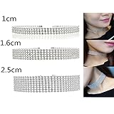 3-12Row Thick Wide Clear Rhinestone Crystal Choker Necklace for Women Set of 3
