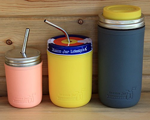 MJL Wide Mouth Pint Silicone Sleeve for Mason Jars (Lemon Yellow)