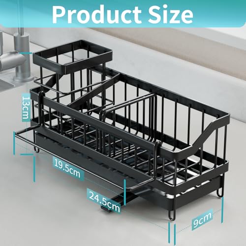 iHomara Kitchen Sink Organiser, Sponge Holder, Sink Organiser, Stainless Steel, Washing Up Liquid Holder, Sink Caddy Kitchen Organiser, Kitchen Organisation, Sink, Sink Utensils Storage