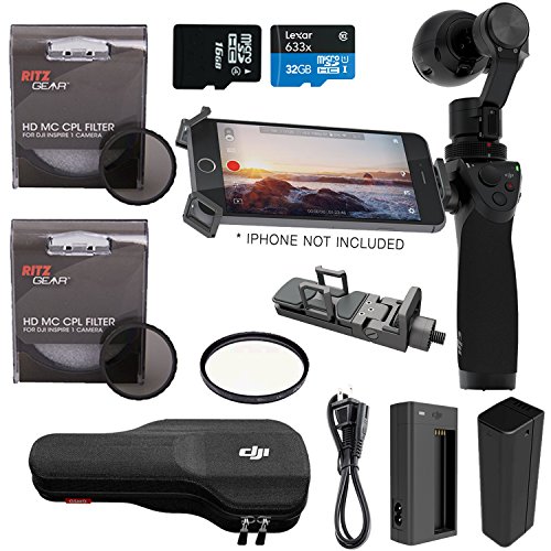 DJI Osmo Handheld Fully Stabilized 4K 12MP Camera, Ritz Gear HD MC CPL Protective Filter, Ritz Gear HD MC UV Protective Filter, Lexar 32GB 633x Micro SD Card and Accessory Bundle