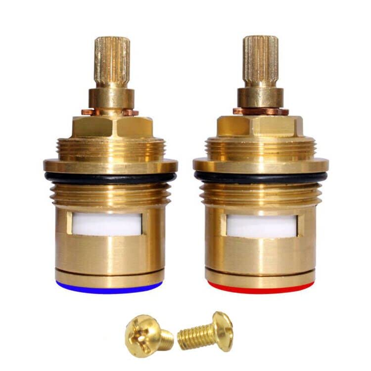 Winskybath Bathroom Basin 2PCS Pair 3/4 Ceramic Disc Cartridge Replacement Mixer Hot and Cold Tap Inner Faucet Valve Quarter Turn Brass Cartridge