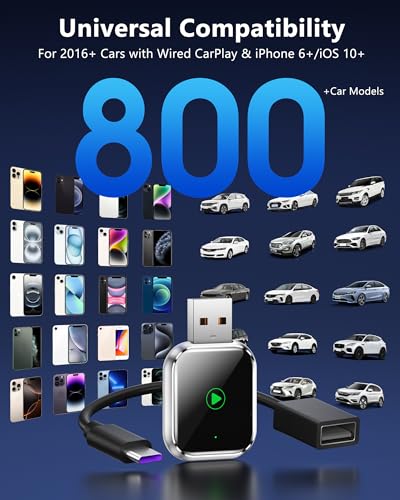 TKHIN Wireless CarPlay for Apple iPhone - Easy Plug Play CarPlay Dongle Convert Factory Wired CarPlay to Wireless Connection, Car Stereos Amplifiers