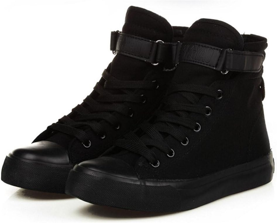 ACE SHOCK Women's Casual High Top Flat Canvas Shoes Fashion Sneakers (5.5, Black)