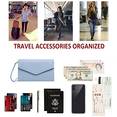 Krosslon Rfid Passport Holder Wristlet Travel Wallet Trifold Documents Organizer Slim Purse, Fit US UK CA Passport Cover Traveling Accessories for Women, Serenity Blue(12#)