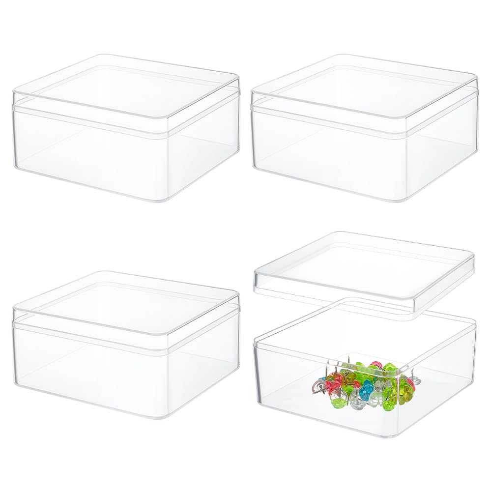 BENECREAT 4Pcs Acrylic Storage Boxes with Lids, 12x13x6cm Square Storage Containers Cube Storage Display Box for Wedding, Party, Treats, Jewelry Accessories