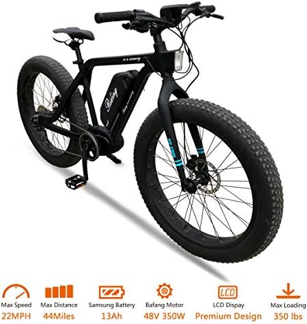 VTUVIA Electric Bike with 350W Bafang Advanced Built-in Middle Brushless Motor and 48V 13Ah Removable Samsung Li-ion Battery 26 Inch Fat Tire Bicycle Mountain E-Bike for Adults