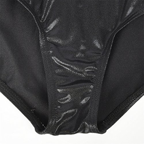 Shiny Waves Metallic Athletic Dance Gymnastics Leotard Bodysuit Outfit for Girls Purple Waves Black Size 14 - Thumbnail 5