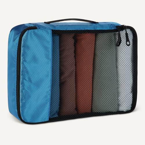 4-teiliges Packwürfel-Reisezubehörset, Gepäckorganizer mit doppeltem Reißverschluss, Netzoberseite, 100% Polyester, klein/mittel/groß/schmal, himmelblau (früher Amazon Basics)