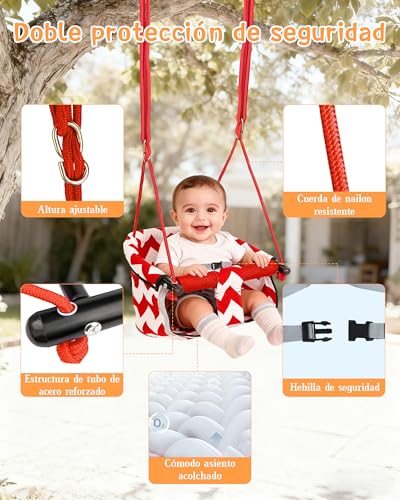 PLMUYY Ajustable Columpio para niños, Doble protección de Seguridad, Incluye Bolsa de Almacenamiento, 2 Pernos de Expansión, Soporta hasta 100 kg, para niños a Partir de 6 Meses