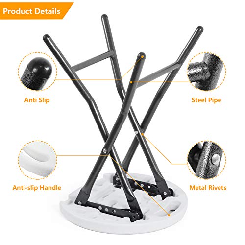 5Rcom Portable Stools Folding Lightweight Set of 2,Plastic Foldable Stool with Heavy Duty Steel Frame Legs,300lbs Capacity/18.1 inch Height/2 Pack,White