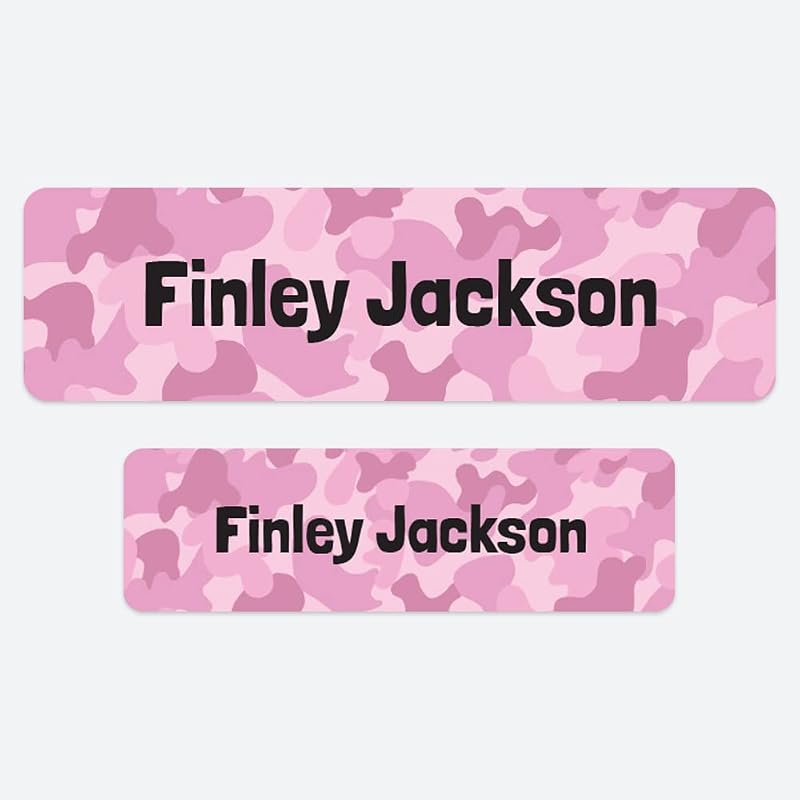 Dotty about Paper 50 Personalised No Iron Washable Name Labels Camouflage Pink