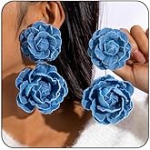 Fabric Flower Dangle Earrings Statement Big Floral Earrings Boho Exaggerated Drop Earrings Simple Fashion Jewellery for Women
