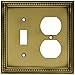 Brainerd 64765 Beaded Single Toggle Switch/Duplex Outlet Wall Plate / Switch Plate / Cover, Tumbled Antique Brass
