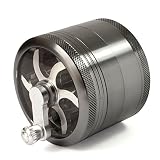 MasterGrind Mill 4 Piece Herb Grinder - Crank Handle Pollen Catcher - Large 2.5 Inch Gunmetal Aluminum