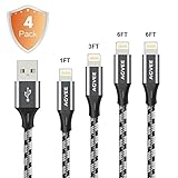 Cruel 4A Current Heavy Duty End Tip Unbreakable , Agvee 4 Pack 1FT 3FT 6FT 2m Lightning Cable Set Charger Nylon Braided Durable Fast Sync Cord to Car Charging for Apple iPhone 8 7 6s 6 Plus iOS iPad