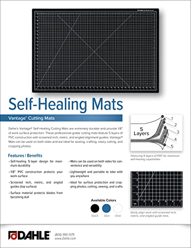 Dahle Vantage 10682 Self-Healing Cutting Mat, 18"x24", 1/2" Grid, 5 Layers for Max Healing, Perfect for Crafts & Sewing, Clear