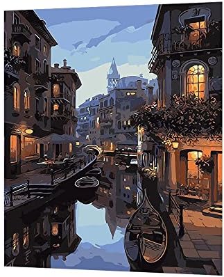 Diy oil painting paint by number Linen canvas Non-toxic environmental pigment living room Bedroom decoration 50x40cm (Gondola love)