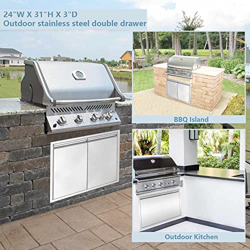 Outdoor Kitchen Double Access Door Stainless Steel;31"W x 24"H BBQ Double Door w/Double Wall