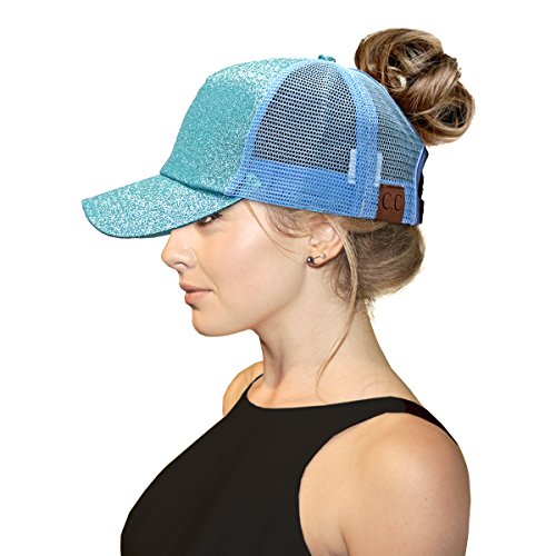 C C Ponycap Messy High Bun Ponytail Glitter Mesh Trucker