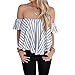 Sunward(TM) Women Off Shoulder Stripe Casual Blouse (Large, White)