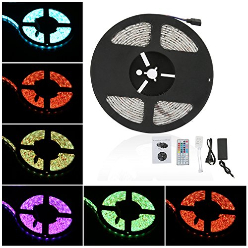 Anten LED RGB Strip Lights SMD 5050 Non-Waterproof 16.4ft 5M 300leds 20 Color Changing Flexible LED Rope Lights with 44Key Remote 12V Power SupplyIR Control Box