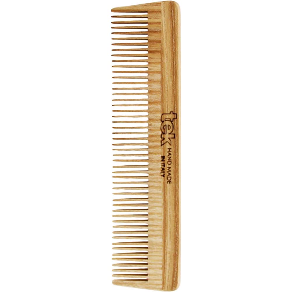TEK - Ash Wood Thick-Teeth Comb Handmade in Italy, for Short and Fine Hair - 14 x 3.6 cm