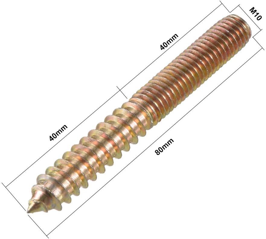 sourcing map M10 Hanger Bolts Length 3-1/8"(80mm) Double Headed Bolts Self-Tapping Screw 10mm Wood Joint Furniture Legs 10pcs - Image 3