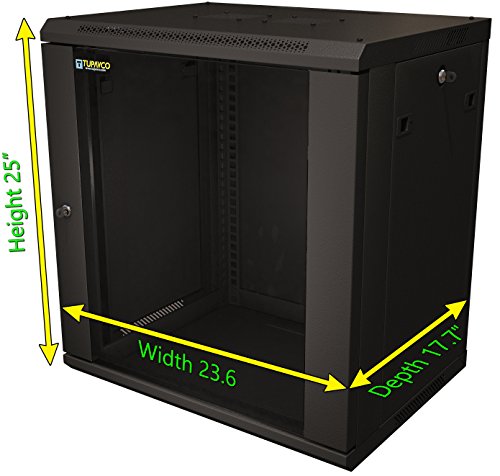 Server Rack Cabinet - 12U 19" - Tupavco TP1512 - Floor/Wall Mount Network IT Computer Electronics Media Equipment Storage Rackmount Enclosure with Glass Door and Sides Lock, Vent Fans; 17.7 inch deep