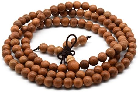 Zen DearUnisex Natural Yew Wood Mala Prayer Bracelet Link Wrist Necklace Chain Buddhist Pray Mala Beads (6mm 108 Beads)